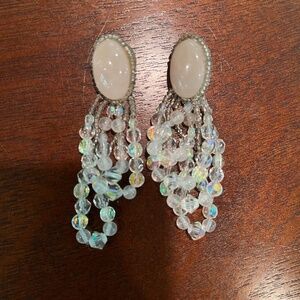 Vintage moonstone cabochon earrings with crystals